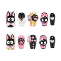 Faux ongles à coller Nailsynth – Adorables motifs chat noir 3D et lolita rose avec nœuds et pierres précieuses, lot de 10 faux ongles tendance, adhésif, bâton de manucure et lime à ongles inclus.