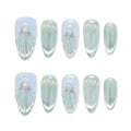 Faux ongles autocollants Nailsynth – Thème sirène bleu océan avec coquillages 3D, perles et paillettes, lot de 10 faux ongles tendance, adhésif, bâton de manucure et lime à ongles inclus.