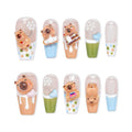 Ongles à coller Nailsynth – Adorables ongles 3D sur le thème du Capybara et du Dessert avec des touches de perles, faux ongles tendance, lot de 10 pièces, adhésif, bâton de manucure et lime à ongles inclus.