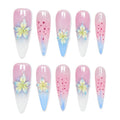 Faux ongles à coller Nailsynth – Dégradé rose et bleu rêveur avec accents floraux 3D, lot de 10 faux ongles tendance, adhésif, bâton de manucure et lime à ongles inclus