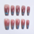Faux ongles cercueil à coller faits main Nailsynth – Élégants faux ongles à paillettes dégradées roses et bleues, lot de 10 pièces avec adhésif à ongles, bâton de manucure et lime à ongles inclus.